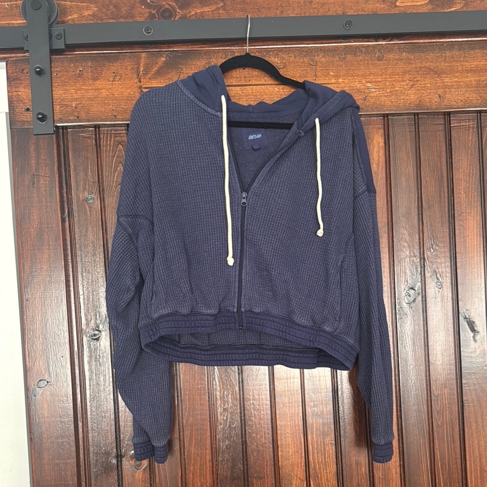 Aerie Navy Blue Cropped Hoodie
